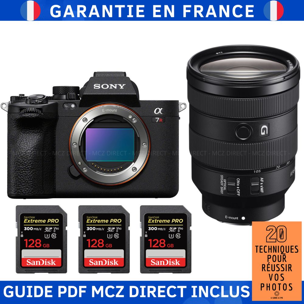 Sony A7R V + FE 24 105mm f4 G OSS + 3 SanDisk Extreme PRO UHS II SDXC 300 MB/ + Guide PDF MCZ DIRECT '20 TECHNIQUES POUR RÉUSSIR VOS PHOTOS