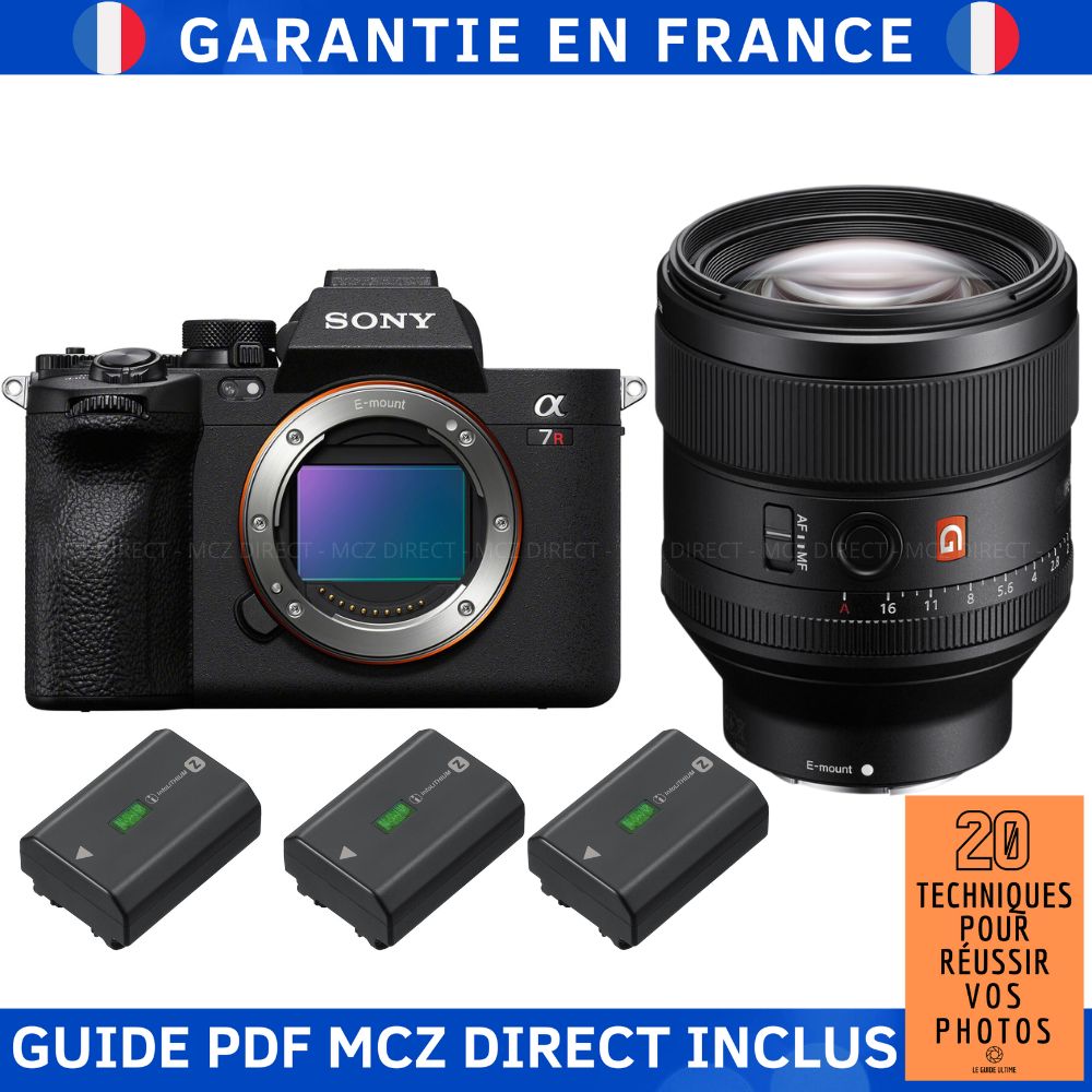 Sony A7R V + FE 85mm f/1.4 GM + 3 Sony NP-FZ100 + Guide PDF MCZ DIRECT '20 TECHNIQUES POUR RÉUSSIR VOS PHOTOS