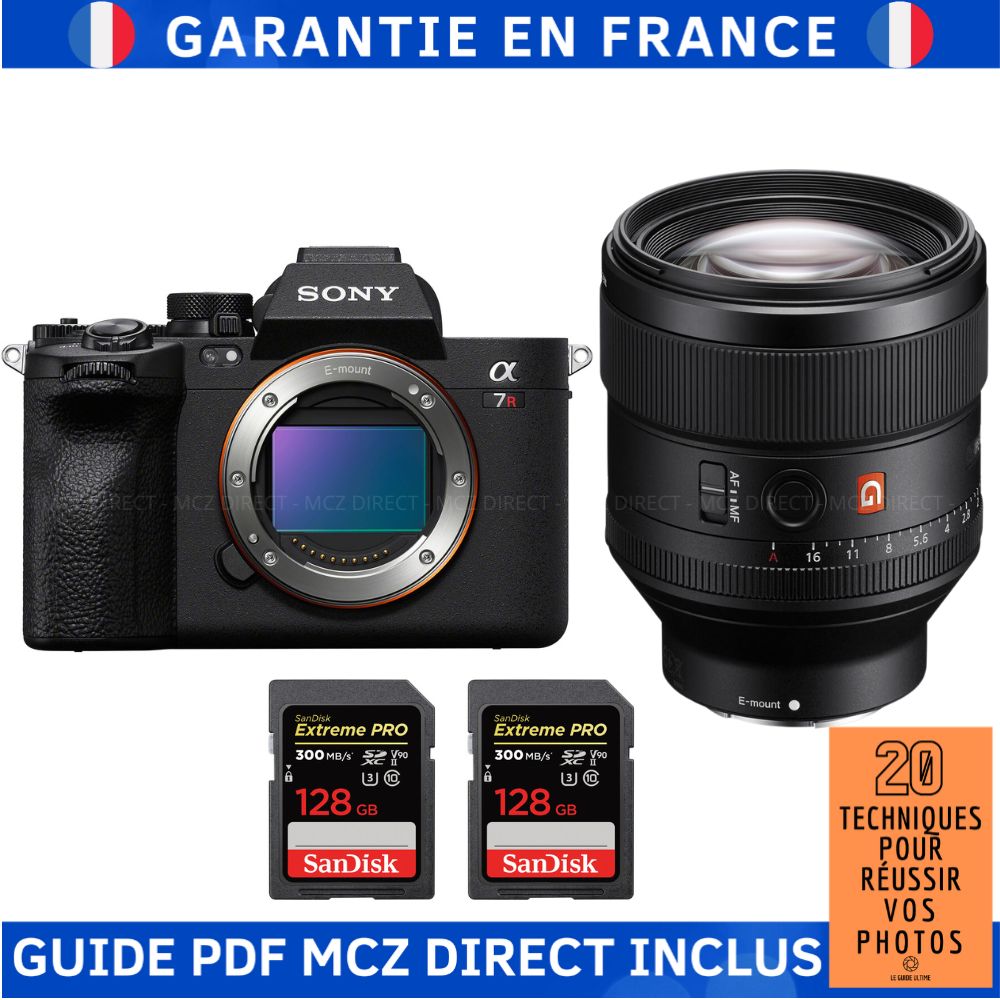 Sony A7R V + FE 85mm f1.4 GM + 2 SanDisk Extreme PRO UHS II SDXC 300 MB/ + Guide PDF MCZ DIRECT '20 TECHNIQUES POUR RÉUSSIR VOS PHOTOS