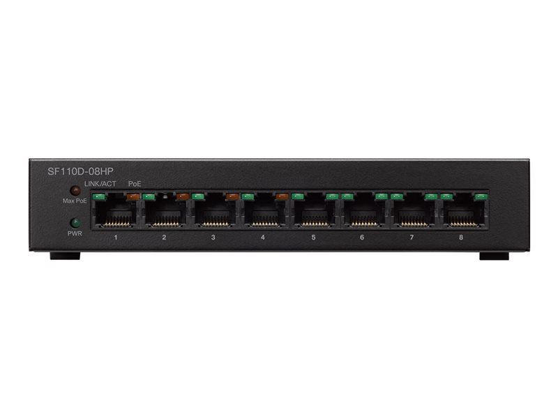 Cisco Small Business SF110D 08HP Commutateur non géré 4 x 10100 PoE + 4 x 10100 de bureau fixation murale PoE Tension CC