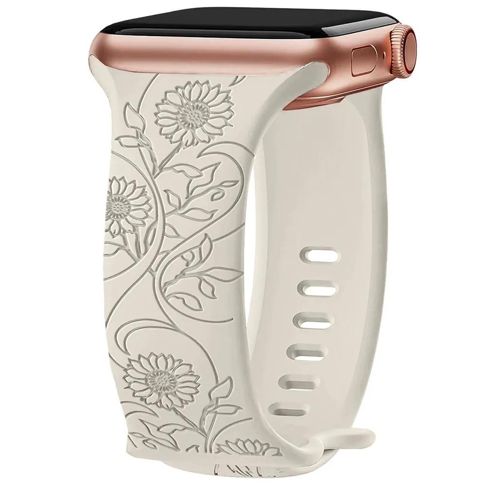 Bracelet Pour Apple Watch 38mm 40mm 41mm Series 9 8 Se 7 6 5 4 3 2 1 / Serie 10 42mm Silicone Motif Tournesol E.F.Connection