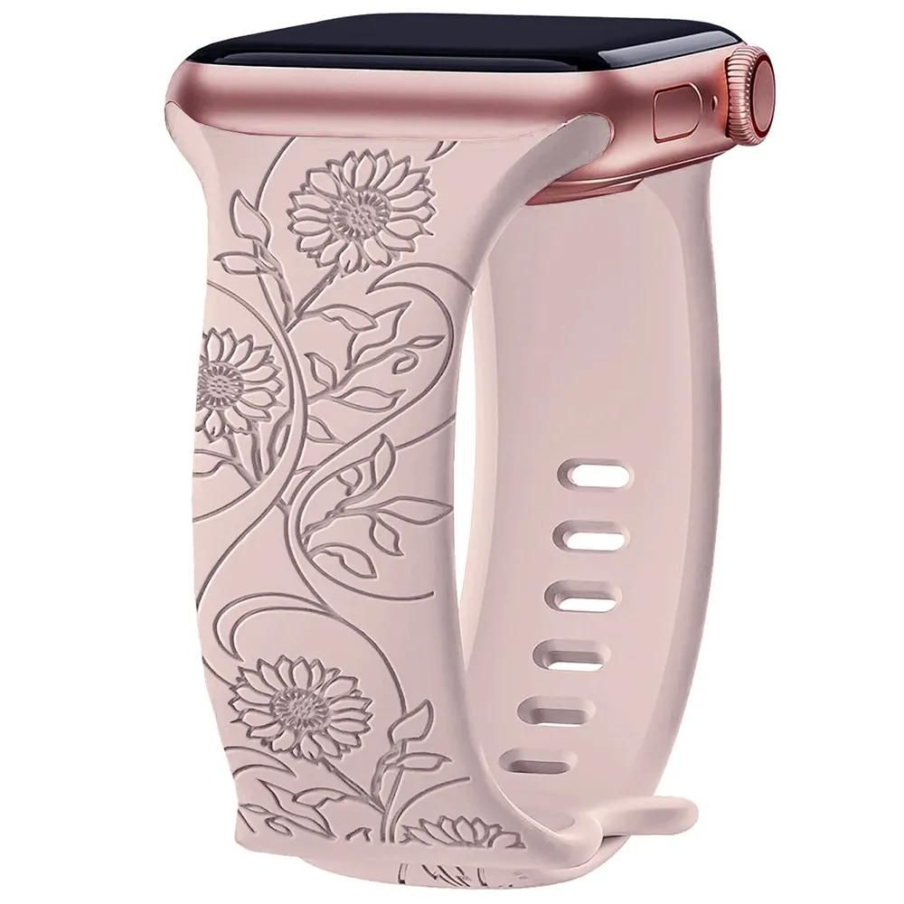 Bracelet Pour Apple Watch 38mm 40mm 41mm Series 9 8 Se 7 6 5 4 3 2 1 / 42mm Serie 10 Silicone Motif Tournesol E.F.Connection