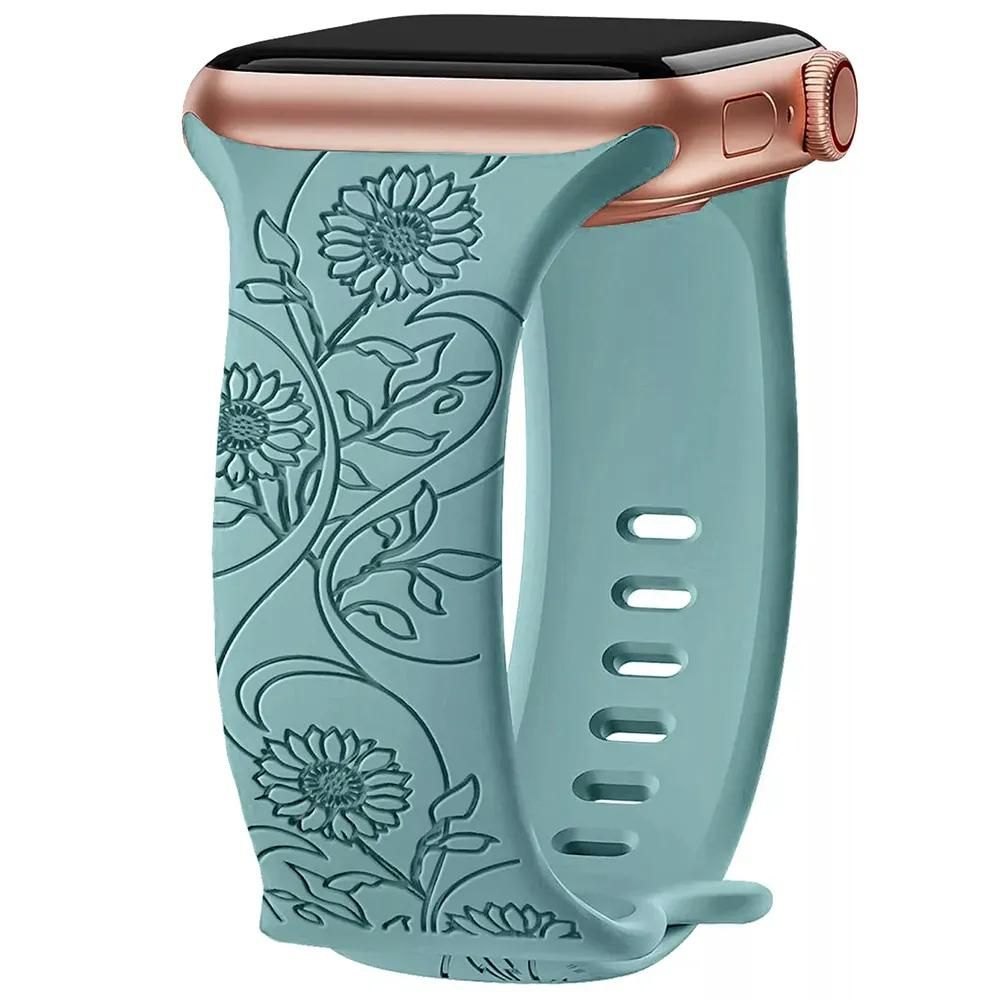 Bracelet Pour Apple Watch 38mm 40mm 41mm Series 9 8 Se 7 6 5 4 3 2 1 / Serie 10 42mm Silicone Motif Tournesol E.F.Connection - vue 2