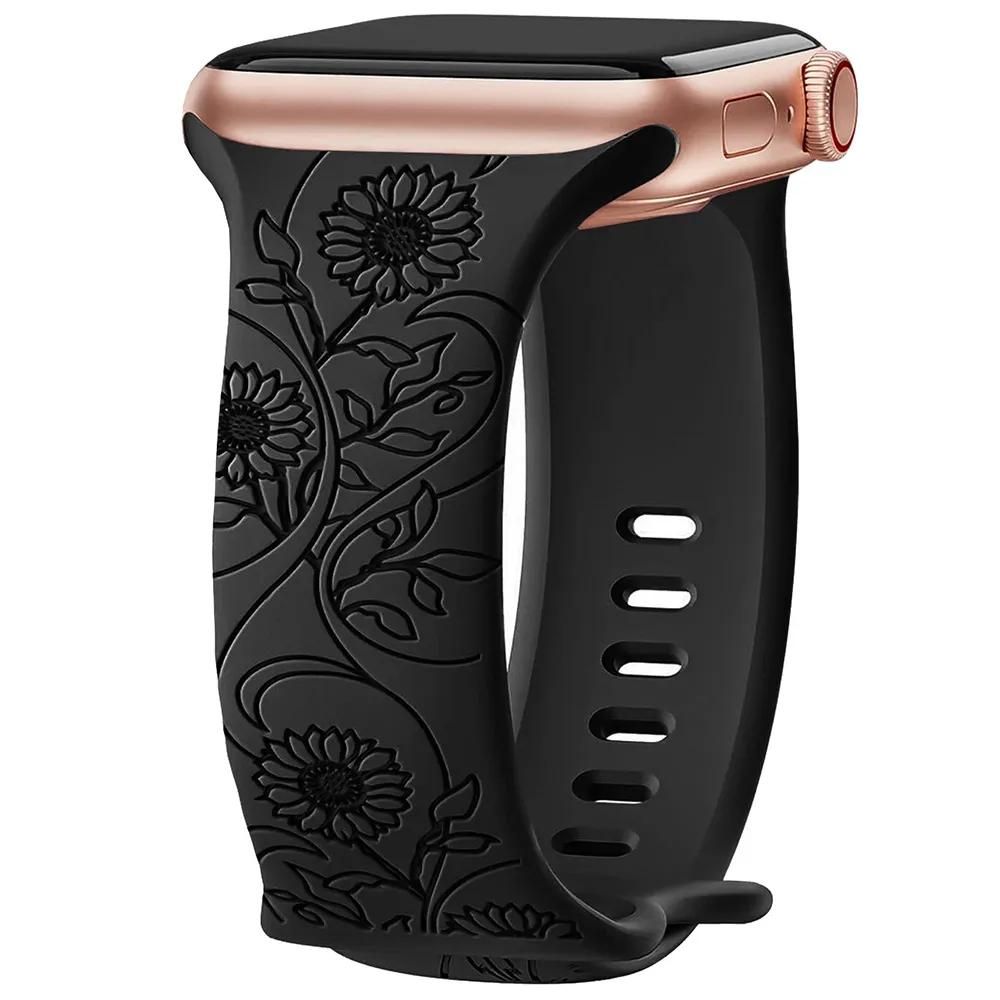 Bracelet Pour Apple Watch 38mm 40mm 41mm Series 9 8 Se 7 6 5 4 3 2 1 / 42mm Serie 10 Silicone Motif Tournesol E.F.Connection - vue 2