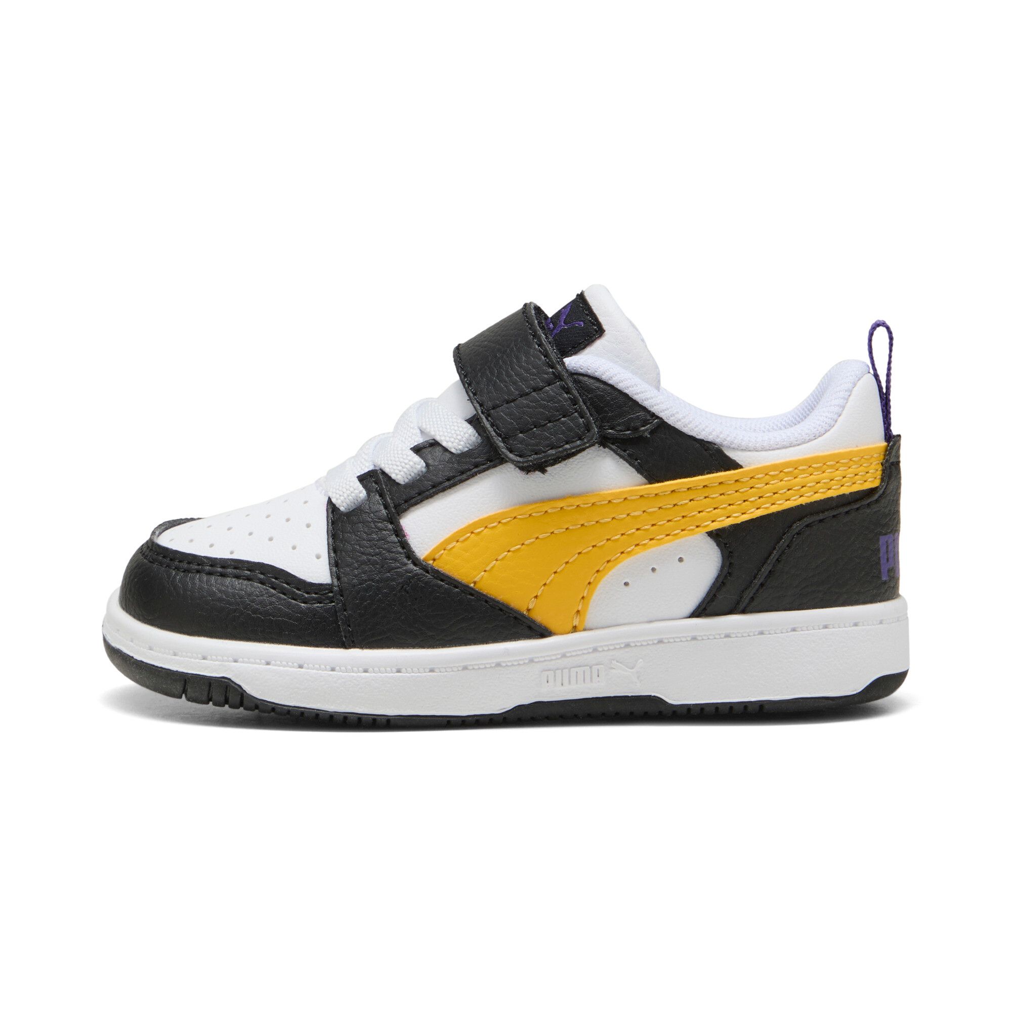 Puma Rebound V6 Lo Toddlers' Sneakers, Chaussures, Noir/Jaune Sizzle/Blanc, 26