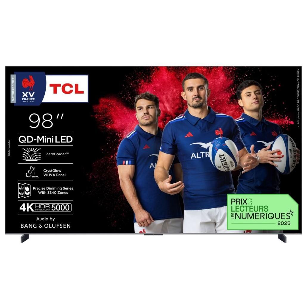 TV QD Mini LED Tcl 98C89K 248 cm 4K UHD 2025 Aluminium brossé - vue 3
