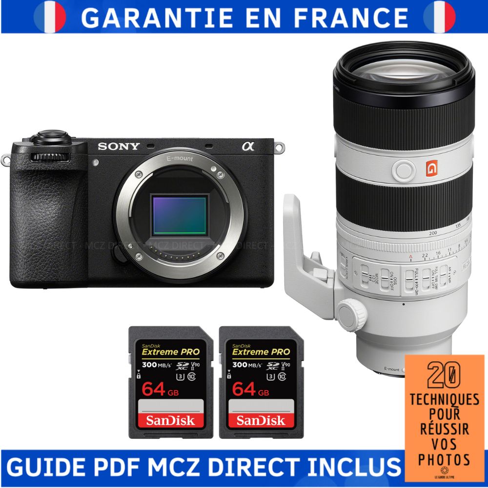 Sony Alpha 6700 A6700 + FE 70 200mm f2.8 GM OSS II + 2 SanDisk Extreme PRO UHS II SDXC 300 MB/ + Guide PDF MCZ DIRECT '20 TECHNIQUES POUR RÉUSSIR VOS PHOTOS