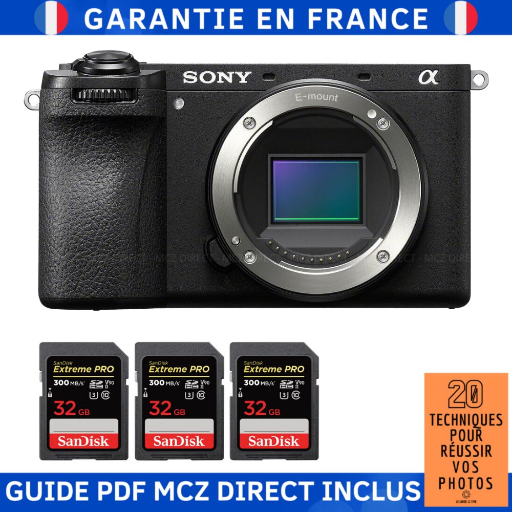 Sony Alpha 6700 A6700 + 3 SanDisk Extreme PRO UHS II SDXC 300 MB/ + Guide PDF MCZ DIRECT '20 TECHNIQUES POUR RÉUSSIR VOS PHOTOS