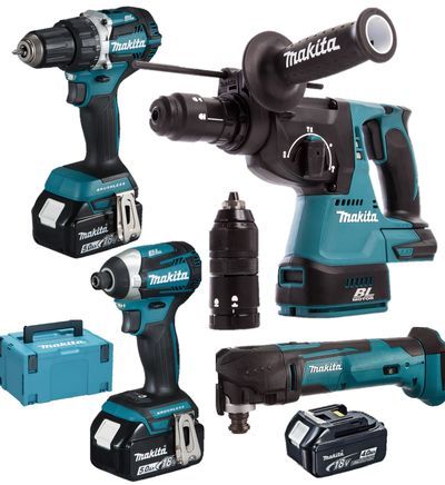 Pack 4 outils 18V DDF484 + DTD154 + DHR243 + DTM51 + 3 batteries 5 Ah + chargeur + coffret MAKPAC MAKITA DLX4109TJ - vue 2