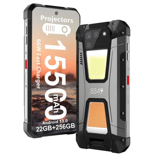 Unihertz 8849 Tank 2 Téléphone Portable Incassable Smartphone Robuste Projecteur Robuste Etanche 22/256 Go 15500Mah 108Mp 6.81" Écran Double Sim - Noir