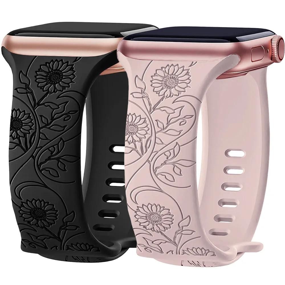 2 Bracelets Pour Apple Watch 38mm 40mm 41mm Series 9 8 Se 7 6 5 4 3 2 1 / Serie 10 42mm Silicone Motif Tournesol Et Efconnection