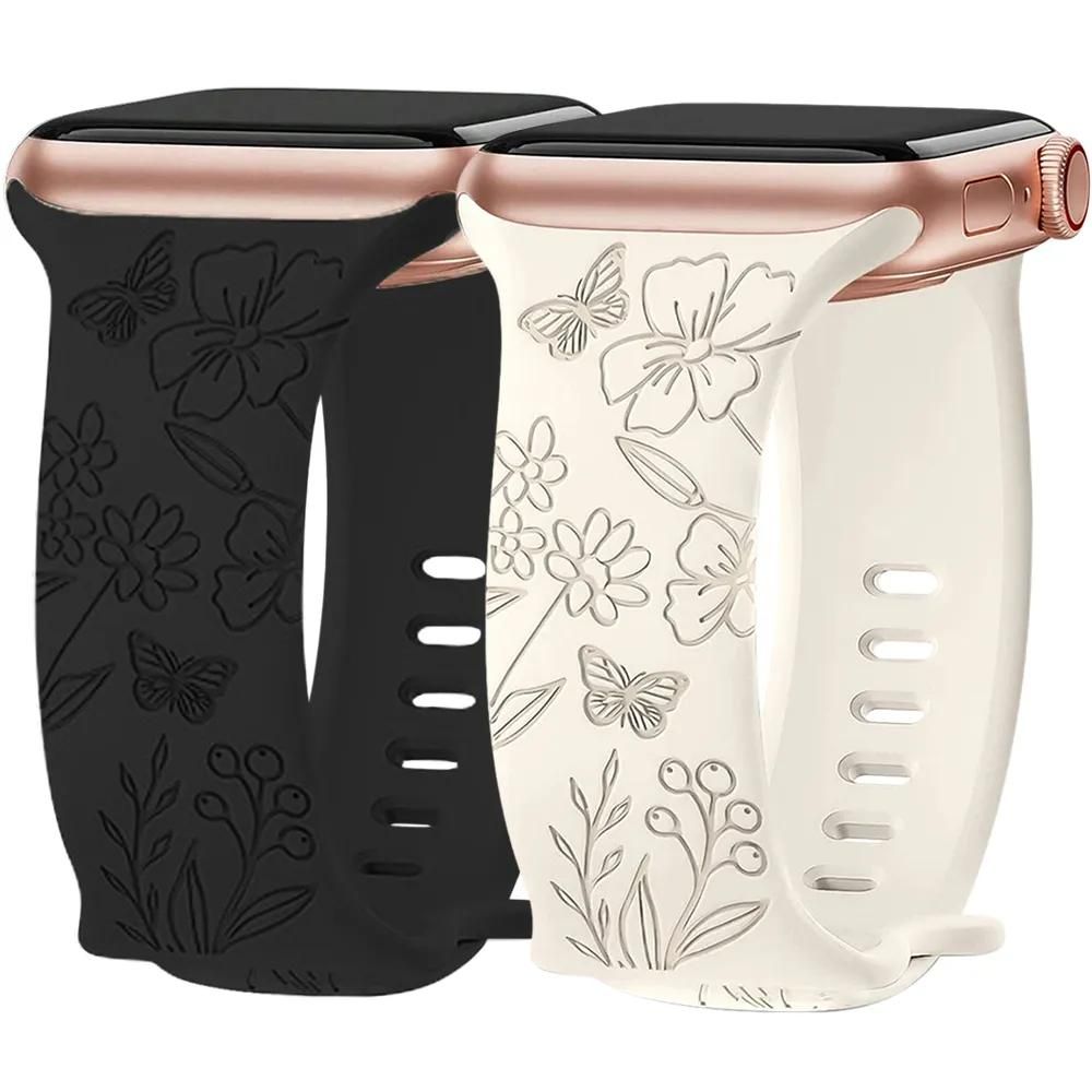 2 Bracelets Pour Apple Watch Series 10 9 8 Se 7 6 5 4 3 2 1 Ultra 2 42mm 44mm 45mm 46mm 49mm Silicone Motif Papillon Efconnection - vue 2