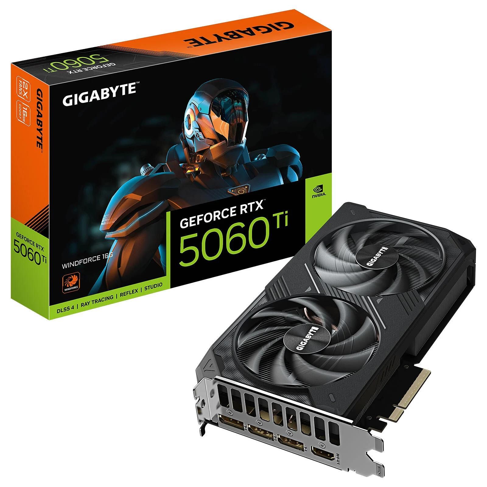 GIGABYTE GeForce RTX 5060 Ti WINDFORCE 16G Carte Graphique – GDDR7 128 bits PCI E 5.0 2572 MHz Fréquence du processeur 3 x DisplayPort 1 x HDMI GV N506TWF2 16GD Neuf - vue 4