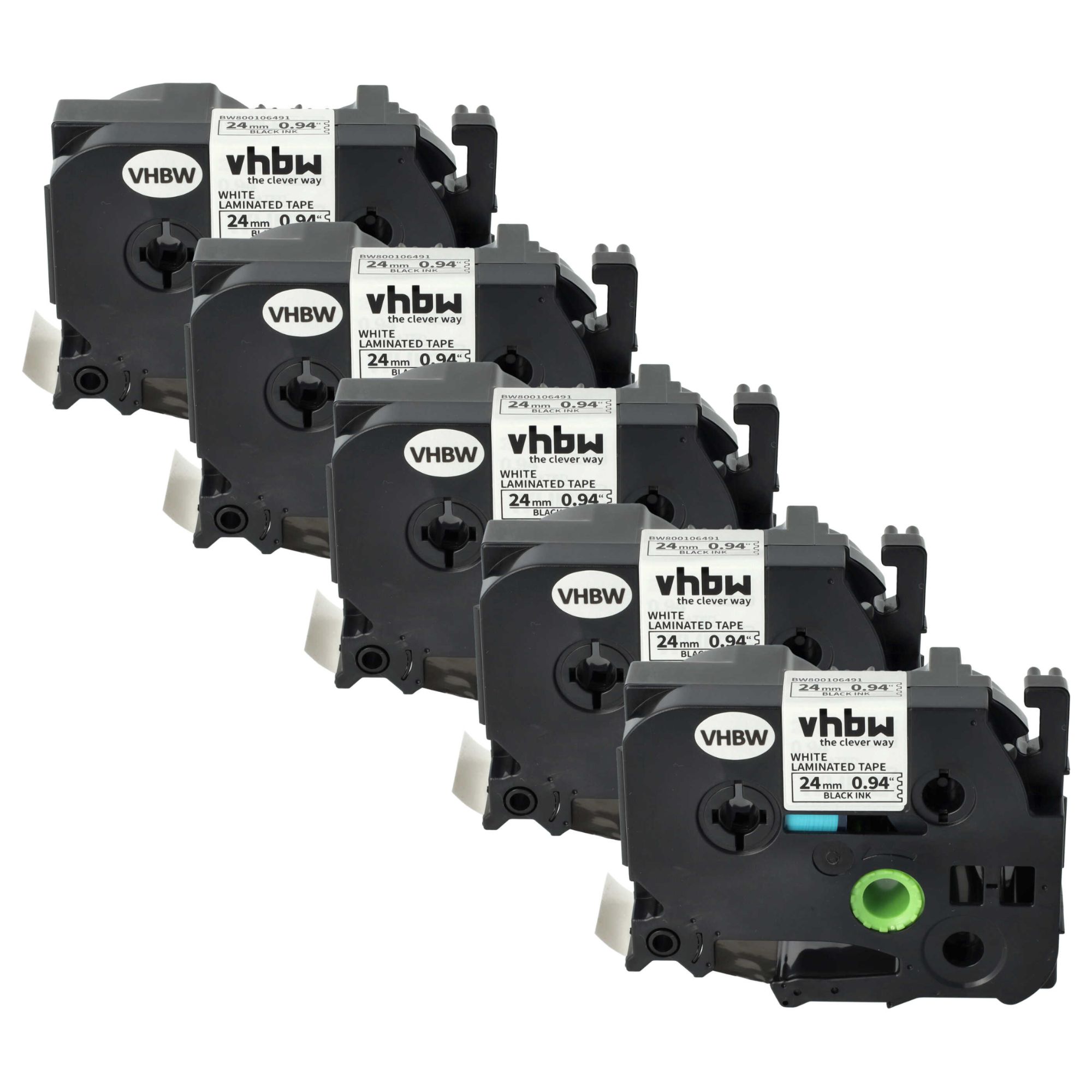 vhbw 5x Rubans compatible avec Brother P-Touch RL 700 S, PT-P900W, PT-P950NW, PT-P950W imprimante d'étiquettes 24mm Noir sur Blanc