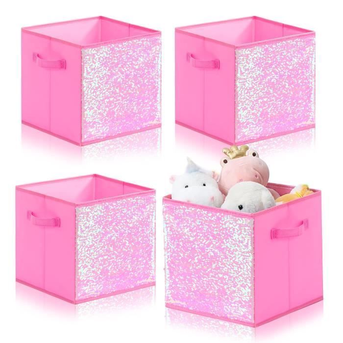  - 4pcs Boites De Rangement En Tissu Oxford Boîtes Réversible À Sequins De Rangement Panier Cube Pliables Caisse De Rangement Pour Cham
