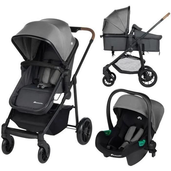 Poussette 3 En 1 I-Size Avec Assise Convertible En Nacelle Et Cosi, Haze Gris Pierre