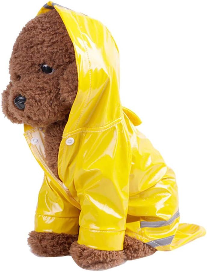 Imperméable Extérieur Pour Chiot Avec Capuche (Jaune) Veste Imperméable Pu Imperméable Réfléchissant Vêtements Pour Chiens Et Chats