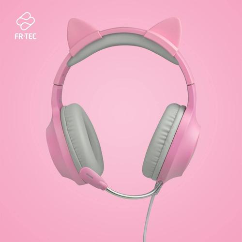Fr-Tec Tanooki Casque Avec Fil Arceau Jouer Gris, Rose