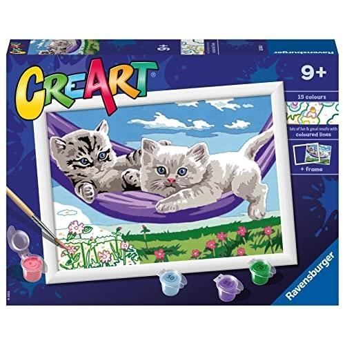 Ravensburger Creart D Series Chatons sur le hamac | Kit de peinture pour enfants | Peinture par numéros avec jouets pour enfants de ou plus | Creart