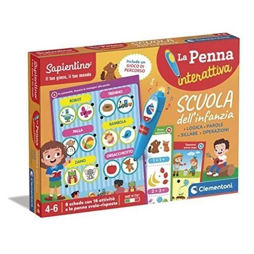 Clementoni Sapientino École de 'enfance Jeu éducatif parlant 4 Quiz sur mots Logique Sillabes et Opérations 8 activités avec stylo interactif Made in Italy Langue italienne 16749
