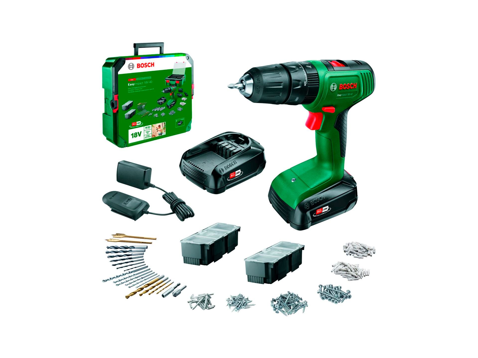 Kit perceuse visseuse à percussion sans fil Bosch 06039D810D EasyImpact 18V 40 + SystemBox + 241 accessoires