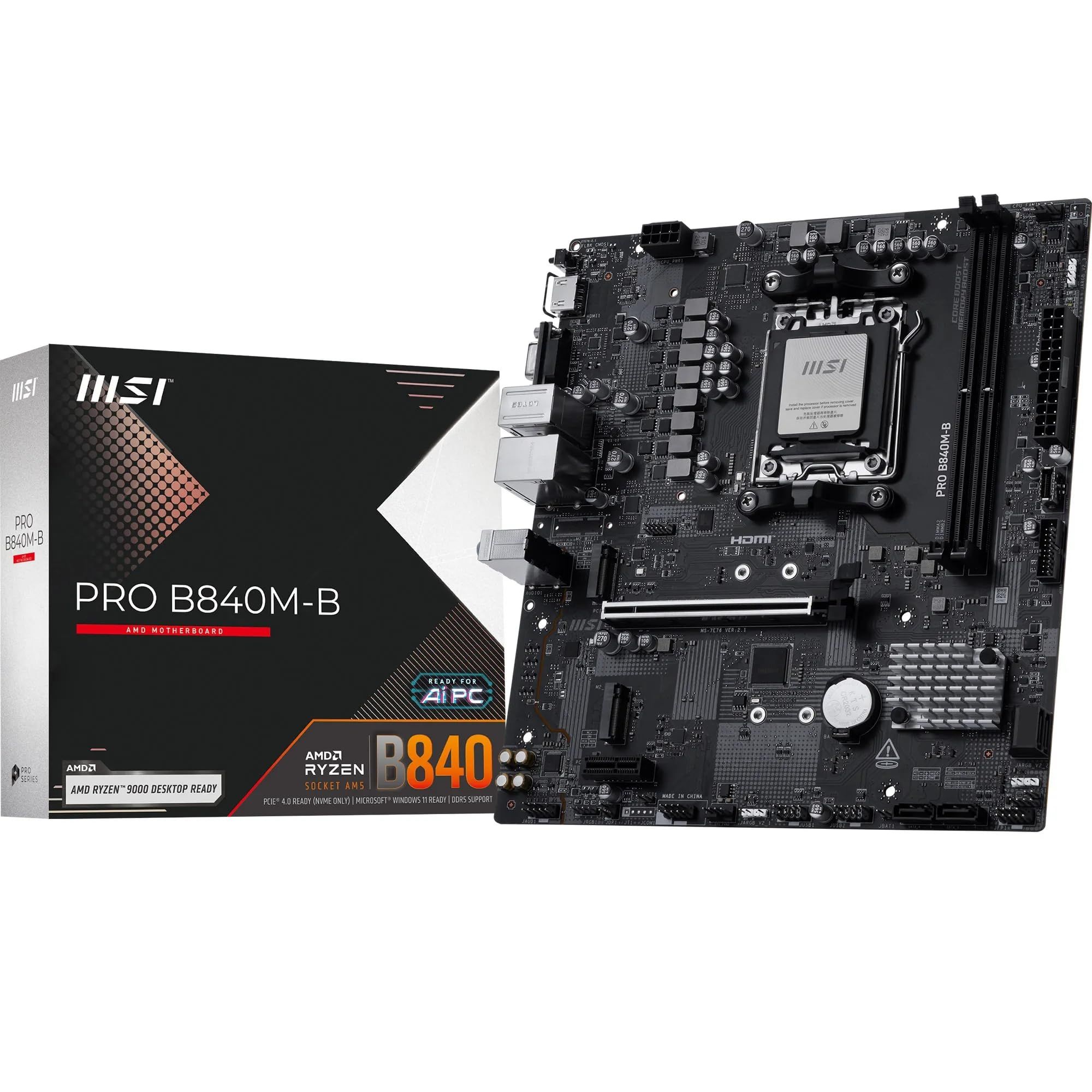 MSI PRO B840M-B carte mère AMD B840 Emplacement AM5 micro ATX
