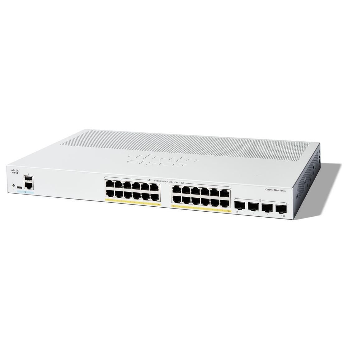 Cisco Catalyst 1200 24P 4G Commutateur C3 intelligent 24 x 101001000Base T + 4 x 10 Gigabit SFP+ Montable sur rack PoE+