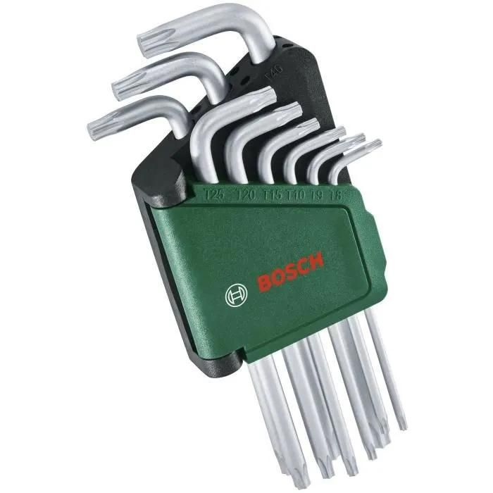 Bosch Set de 9 clés Torx clés multitâches en acier S2 TX8 TX40 côté long surface antirouille barrette de rangement - vue 2