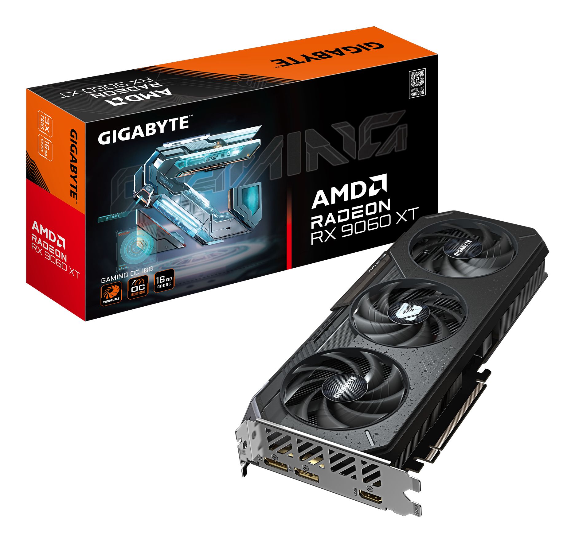 GIGABYTE Radeon RX 9060 XT GAMING OC 16G Carte Graphique GDDR6 128bit PCI E 5.0 3320 MHz Fréquence du cœur 2 x DisplayPort 1 x HDMI GV R9060XTGAMING OC 16GD Neuf - vue 4