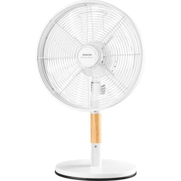 Ventilateur de bureau SENCOR SFE 3080WH 3 vitesses Oscillation 80° Design métal et bois - vue 2