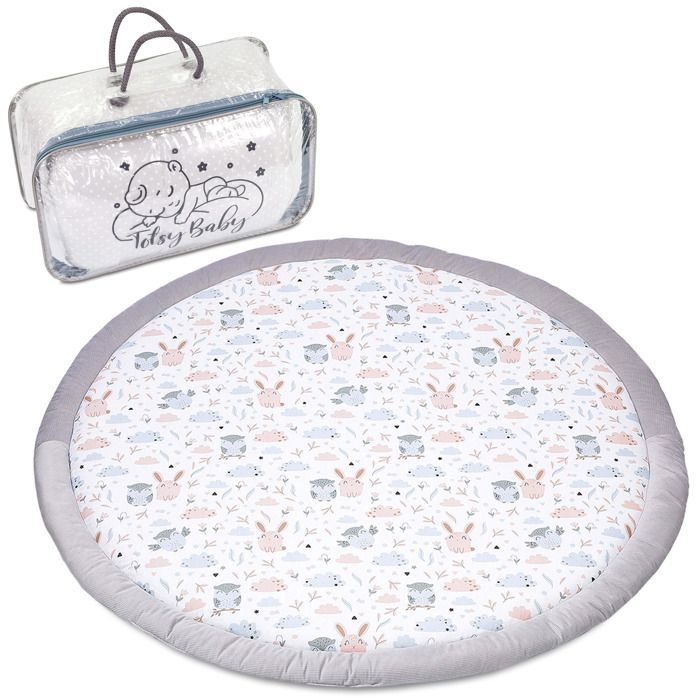  - Coussin De Sol Enfants À Volants 100 Cm - Totsy Baby - Hiboux - Coton - Pour Bébé - Obligatoire - Gris