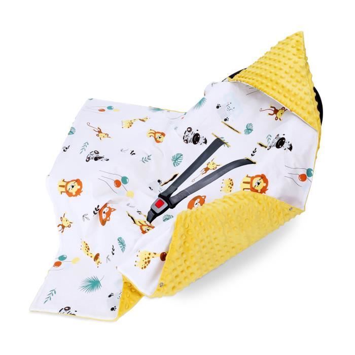  - Couverture Enveloppante Bébé Nid D Ange Siège Auto Été-Printemps - 90 X 90 Cm - Jaune Avec Safari