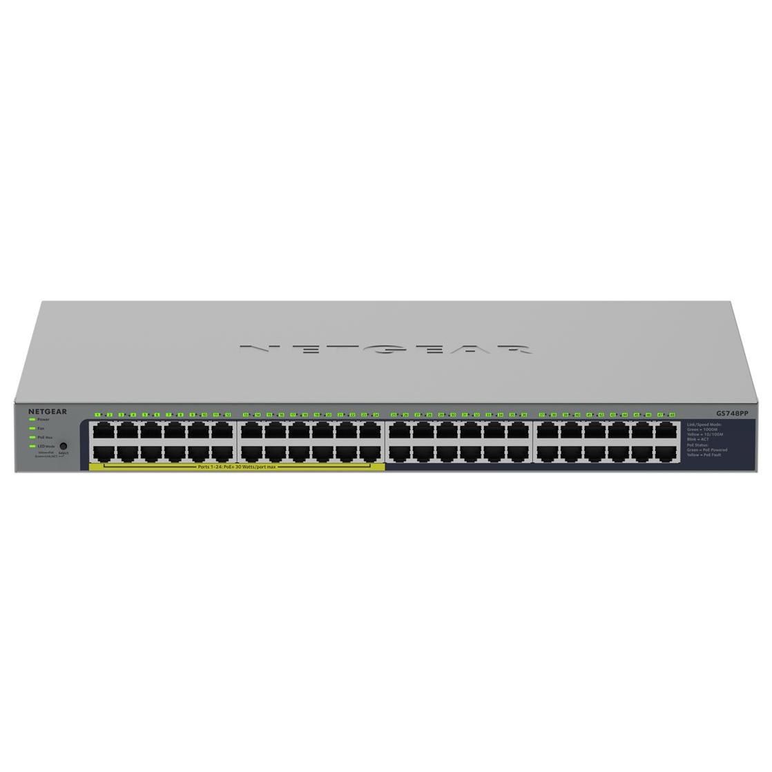 NETGEAR GS748PP Commutateur non géré 24 x 101001000 + 24 x 101001000 PoE+ de bureau fixation murale PoE+
