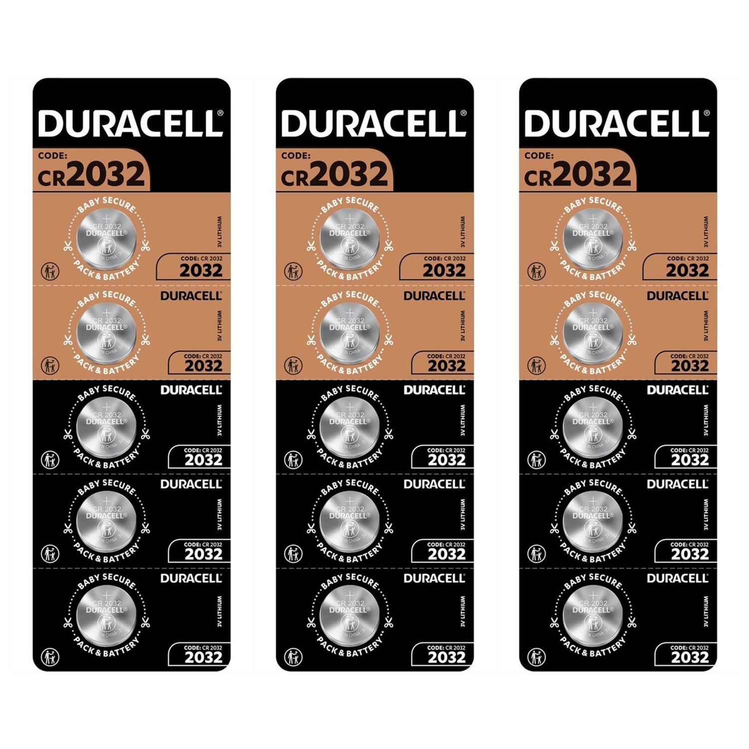 DURACELL Lot de 3 Packs 5 Piles Bouton Lithium DL2032CR2032