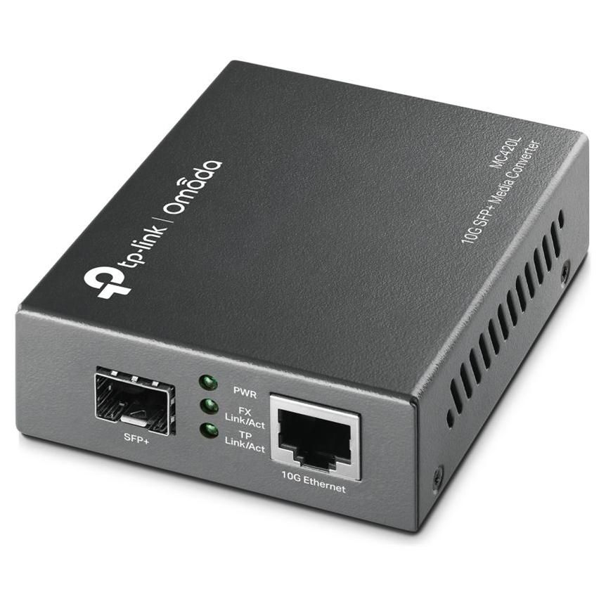 TP Link Omada MC420L V1 Convertisseur de média à fibre optique 10GbE 5GbE 2.5GbE 10GBase LR 10GBase LRM 10GBase SR 10GBase T 5GBase T 2.5GBase T 1000Base T RJ 45 / SFP+