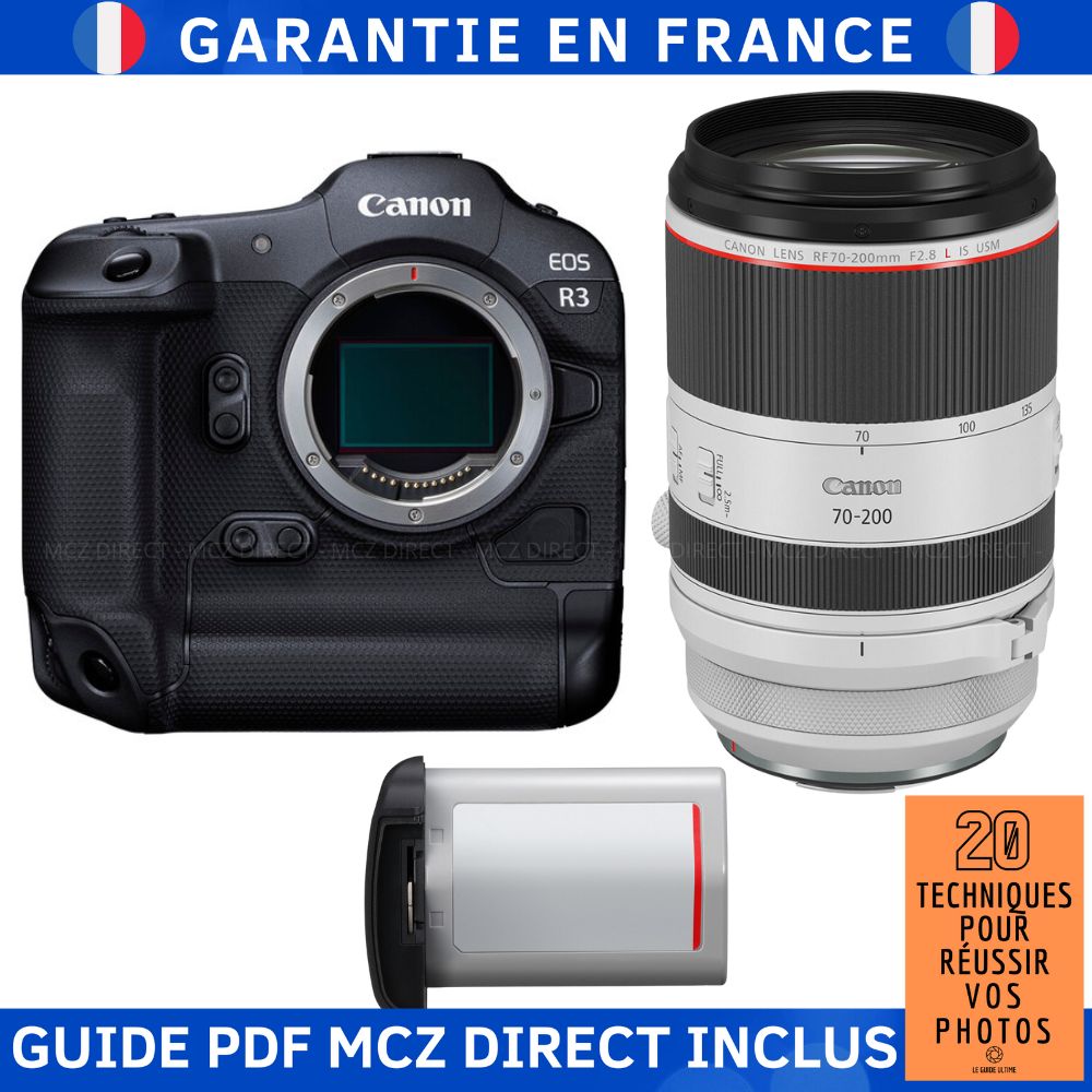 Canon EOS R3 + RF 70-200mm f/2.8 L IS USM + 1 Canon LP-E19 + Guide PDF MCZ DIRECT '20 TECHNIQUES POUR RÉUSSIR VOS PHOTOS