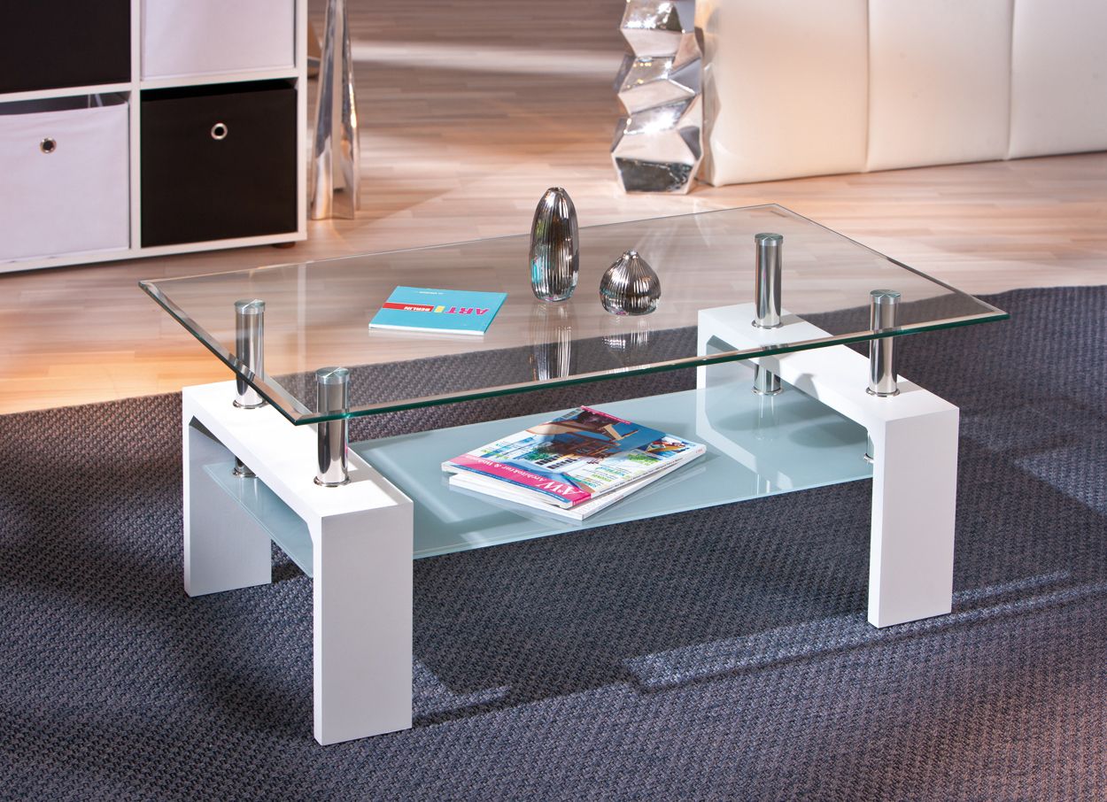 1 XKIT TABLE DOUBLE VERRE LAQUe BLANC