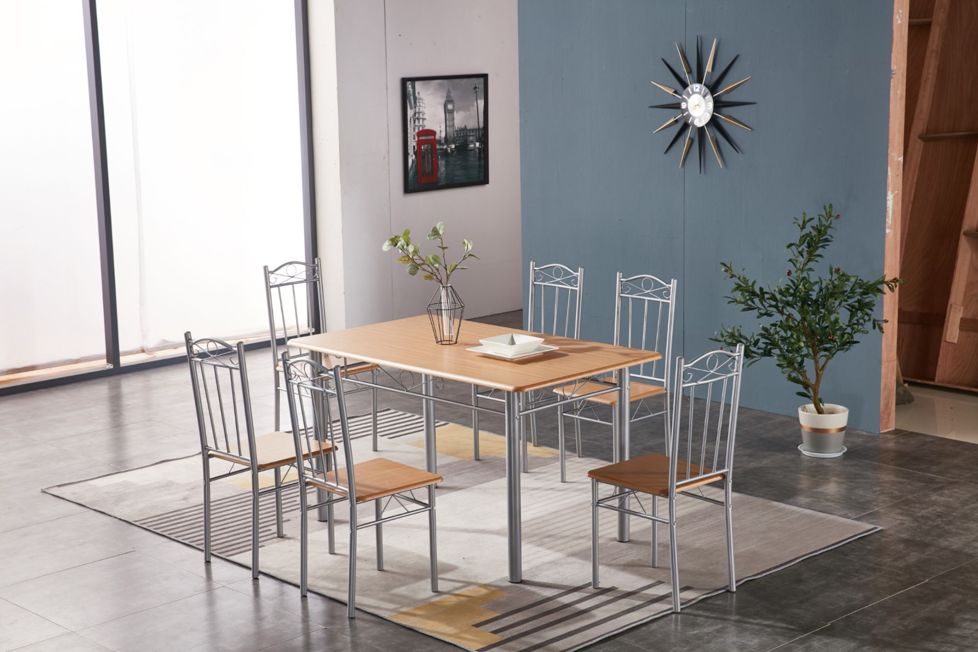 1 XSET TABLE AVEC 6 CHAISES 140X80 CM BOIS CLAIR