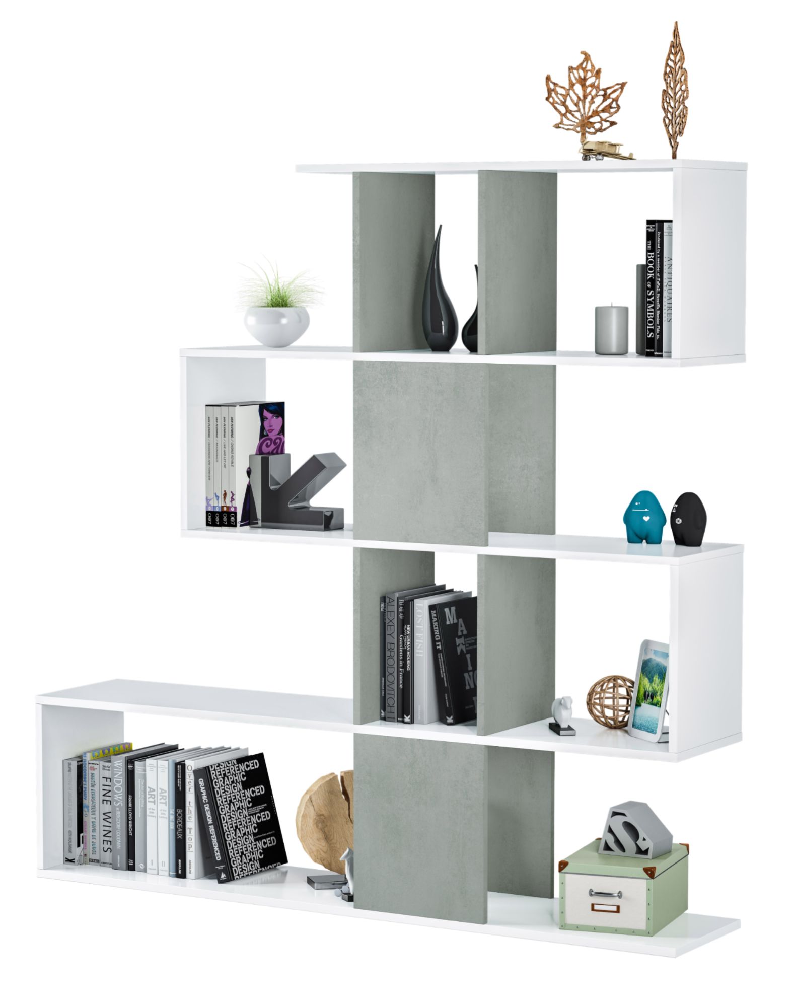 1 XKIT BIBLIOTHEQUE ZIG ZAG 145X28X145 BLANC CIMENT