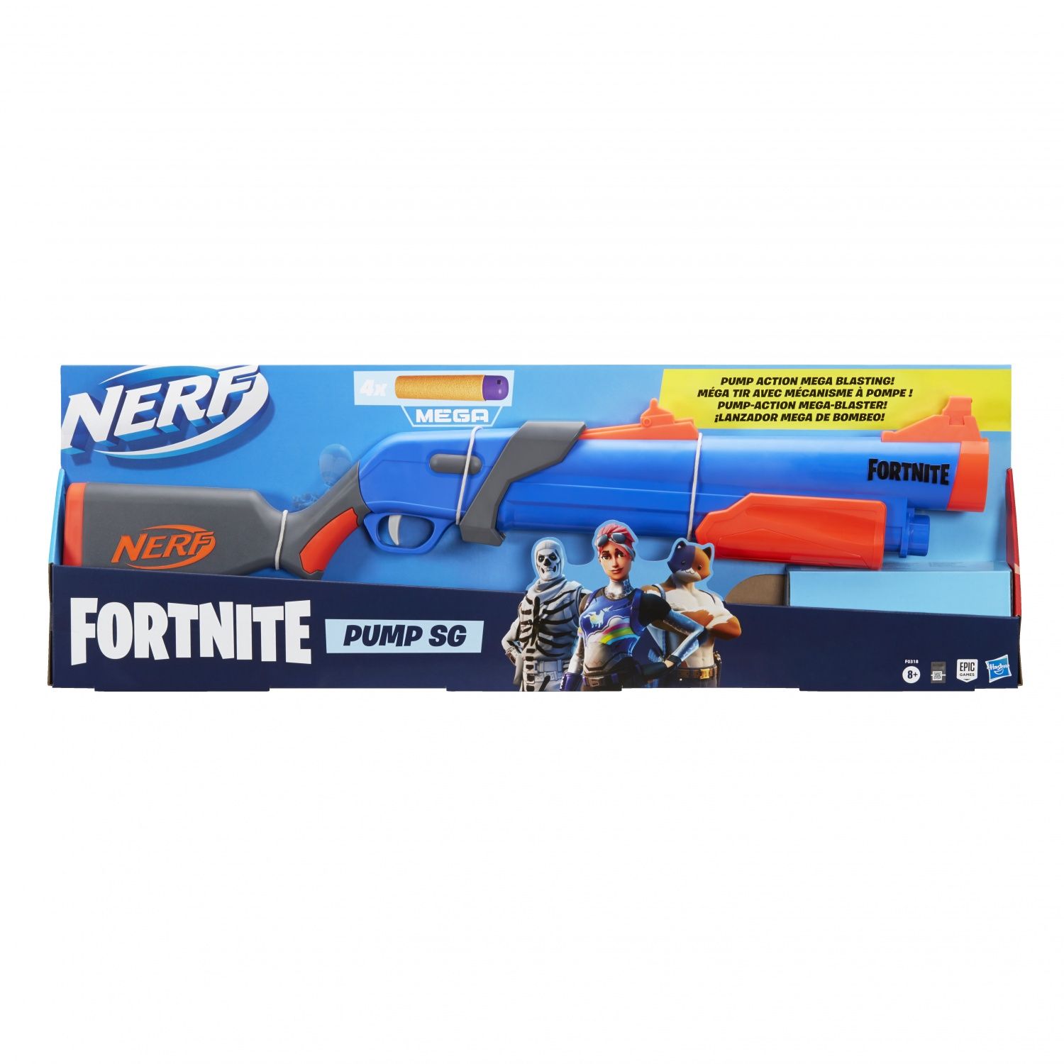 Nerf Fortnite Blaster Pump SG Mécanisme à Pompe et 4 fléchettes Mega Chargement Culasse Jeunes Ados Adultes Big