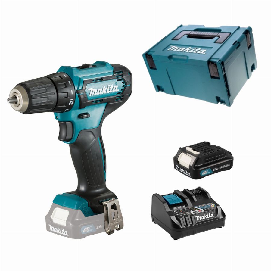 Perceuse visseuse 12 V CXT Li Ion Ø 10 mm MAKITA DF333DZJ + Batterie BL1021B 12V 2Ah + Chargeur DC18RE 12V18V - vue 2