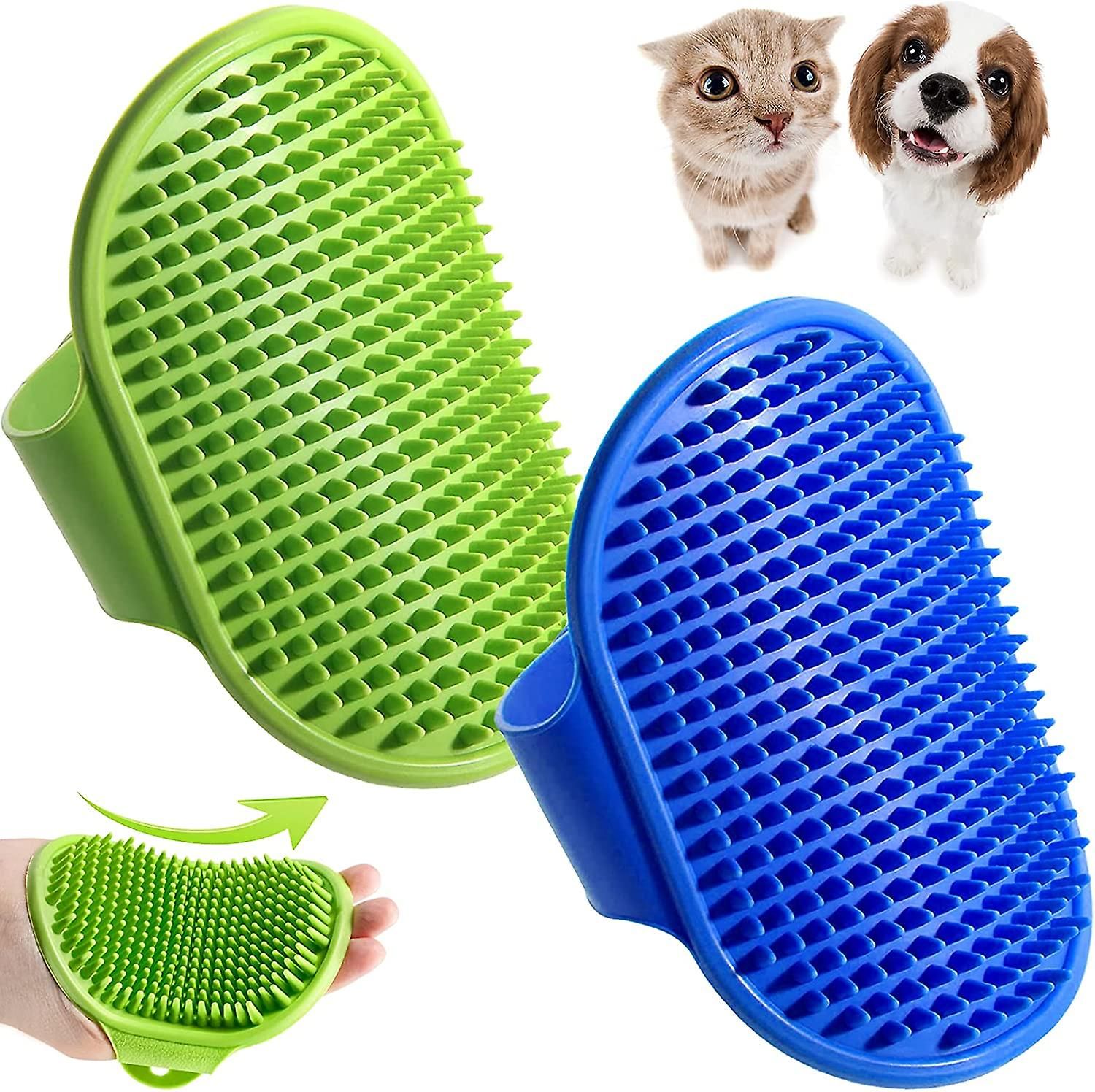 Brosse De Toilettage Pour Animaux De Compagnie, 2 Pi¿¿Ces, Shampoing Pour Chat, Douche, Gant Apaisant, Peigne (Bleu + Jaune) B