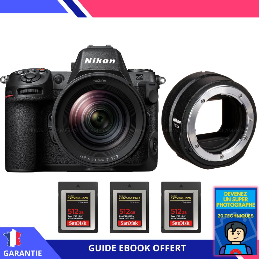 Nikon Z8 + Z 24 120mm F4 + 3 SanDisk Extreme PRO CFexpress Type B + Ebook Devenez Un Super Photographe Appareil Photo Nikon