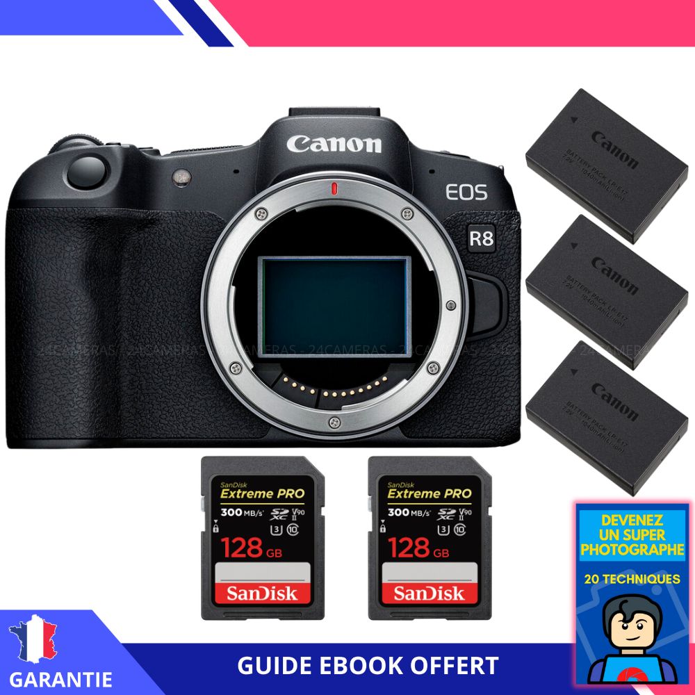 Canon EOS R8 + 2 SanDisk Extreme PRO UHS II SDXC 300 MB/ + 3 Canon LP E17 + Ebook Devenez Un Super Photographe Appareil Photo Canon - vue 2