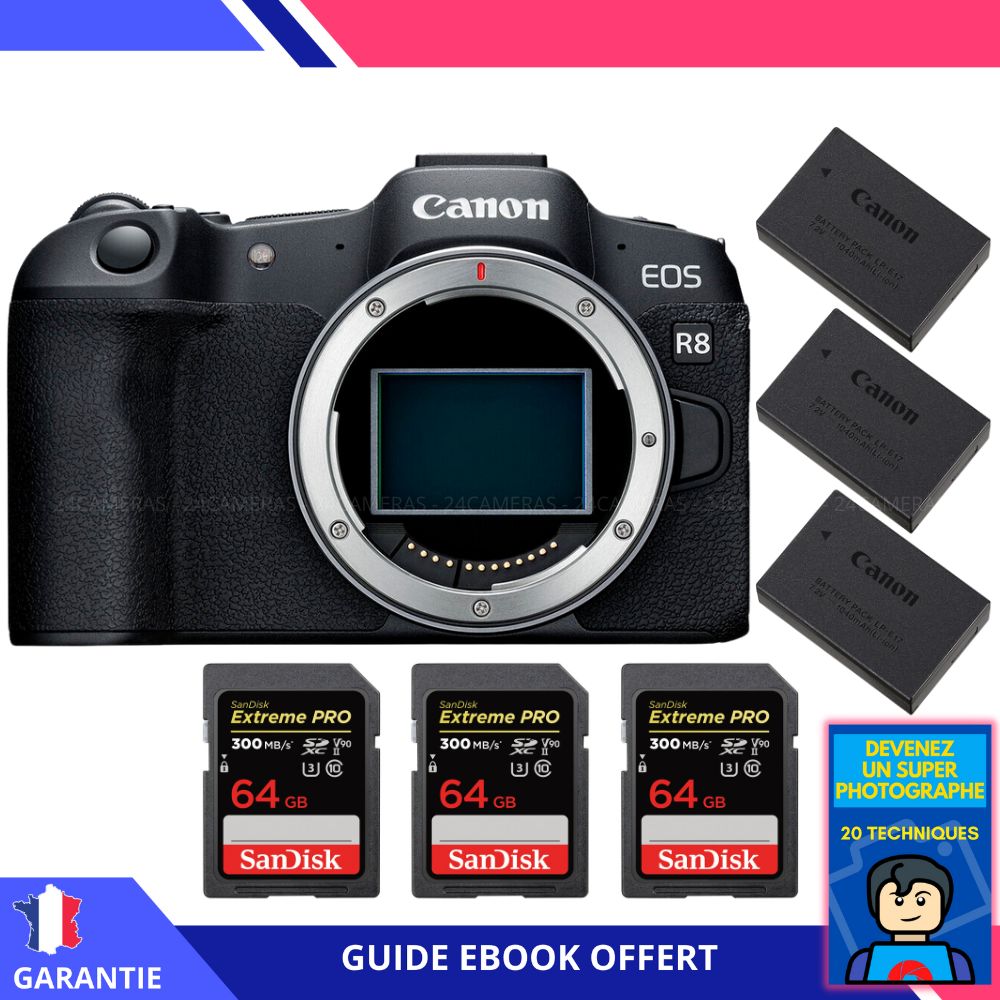 Canon EOS R8 + 3 SanDisk Extreme PRO UHS II SDXC 300 MB/ + 3 Canon LP E17 + Ebook Devenez Un Super Photographe Appareil Photo Canon - vue 2