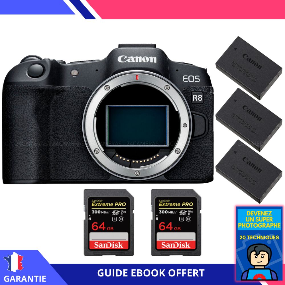 Canon EOS R8 + 2 SanDisk Extreme PRO UHS II SDXC 300 MB/ + 3 Canon LP E17 + Ebook Devenez Un Super Photographe Appareil Photo Canon - vue 3