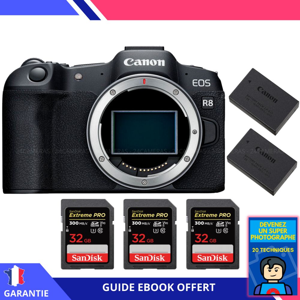 Canon EOS R8 + 3 SanDisk Extreme PRO UHS II SDXC 300 MB/ + 2 Canon LP E17 + Ebook Devenez Un Super Photographe Appareil Photo Canon - vue 3