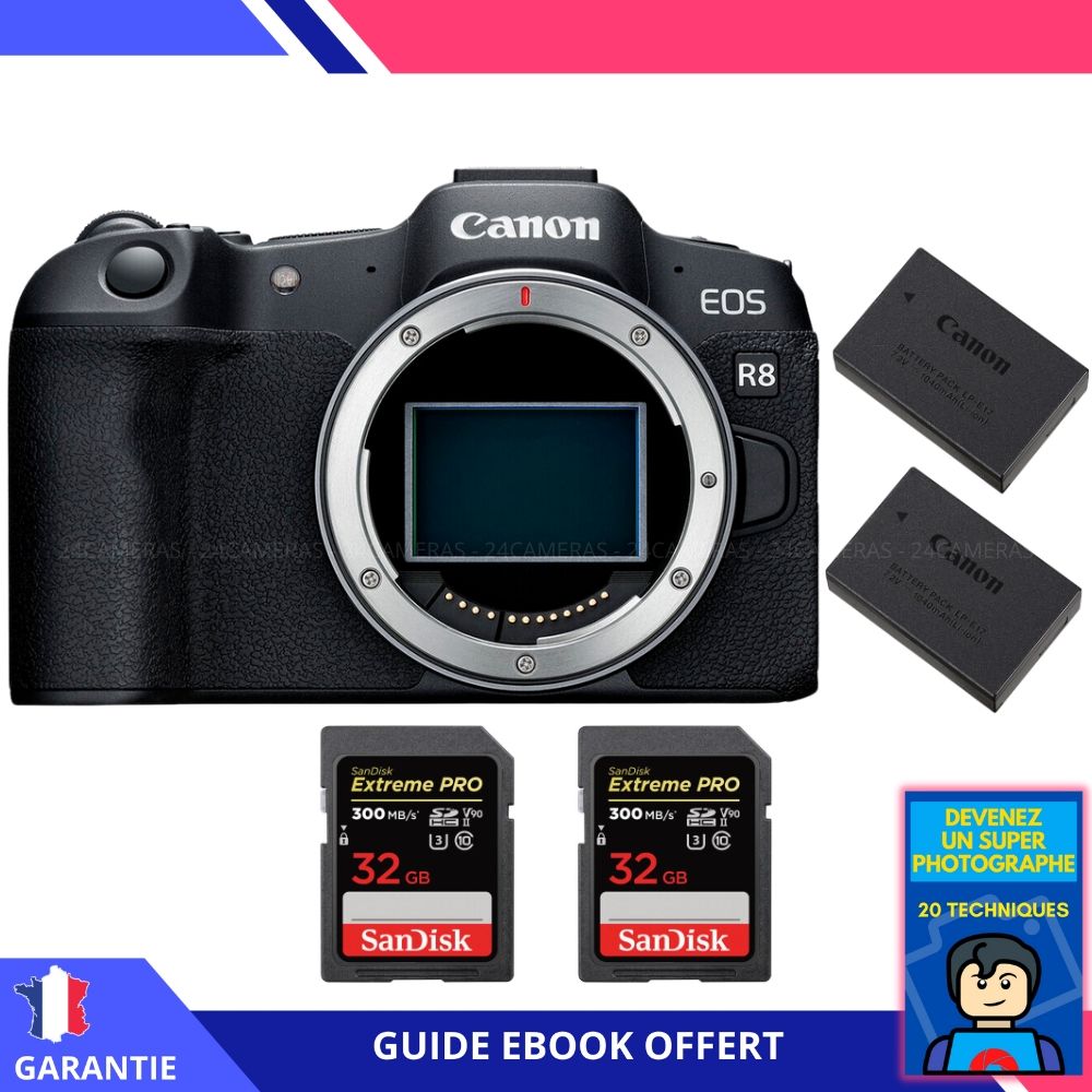 Canon EOS R8 + 2 SanDisk Extreme PRO UHS II SDXC 300 MB/ + 2 Canon LP E17 + Ebook Devenez Un Super Photographe Appareil Photo Canon - vue 3