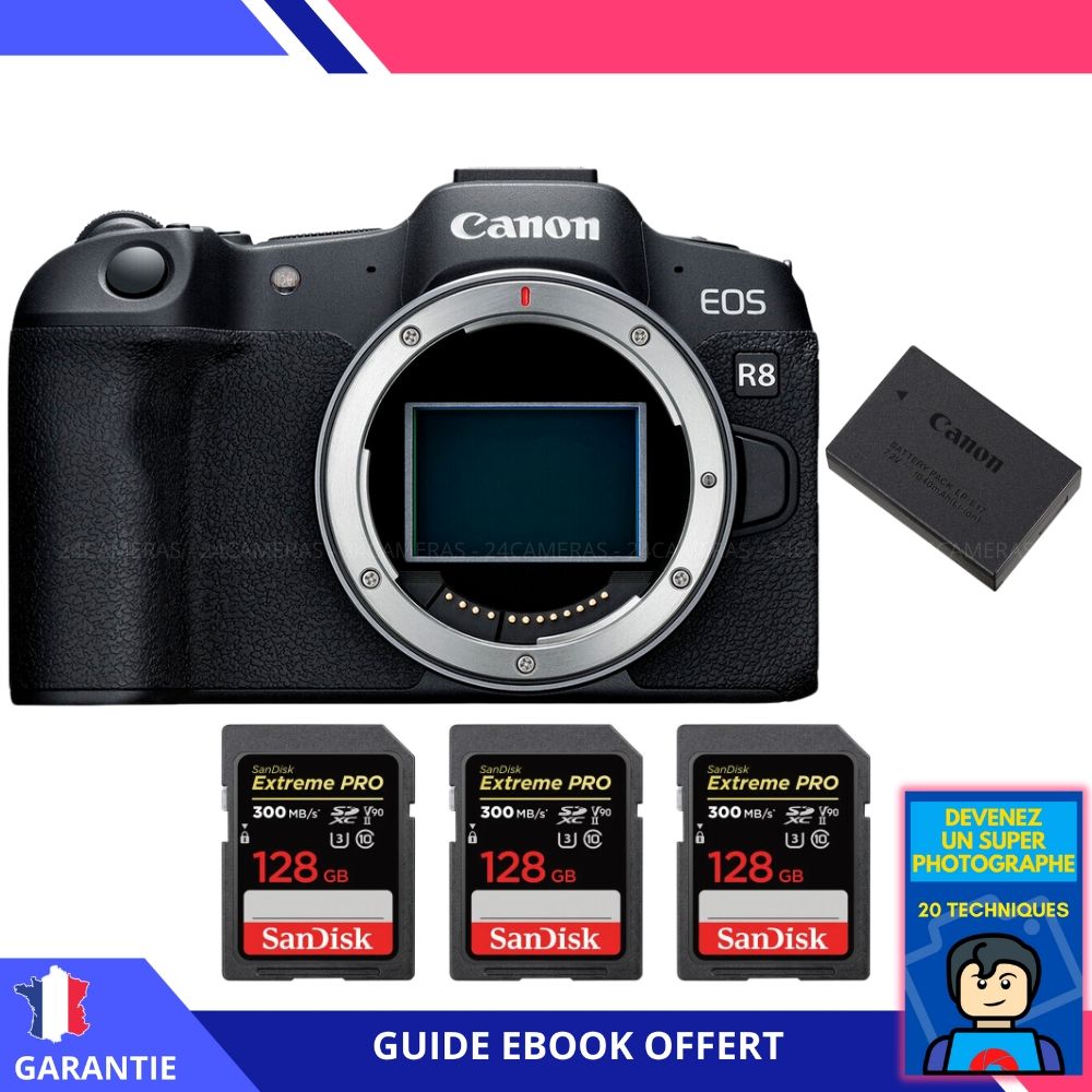 Canon EOS R8 + 3 SanDisk Extreme PRO UHS II SDXC 300 MB/ + 1 Canon LP E17 + Ebook Devenez Un Super Photographe Appareil Photo Canon - vue 3