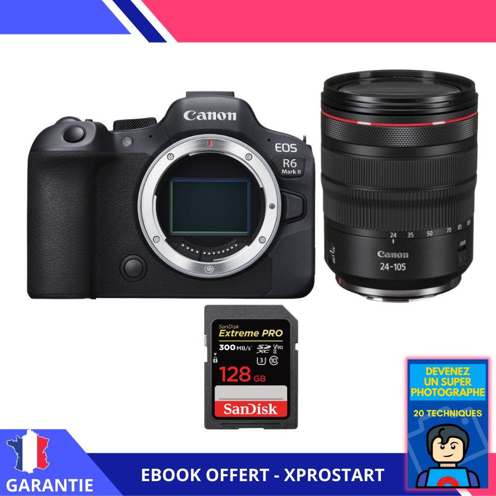 Canon EOS R6 Mark II + RF 24 105mm f4 IS USM + 1 SanDisk Extreme PRO UHS II SDXC 300 MB/ + Ebook Devenez Un Super Photographe Appareil Photo Canon